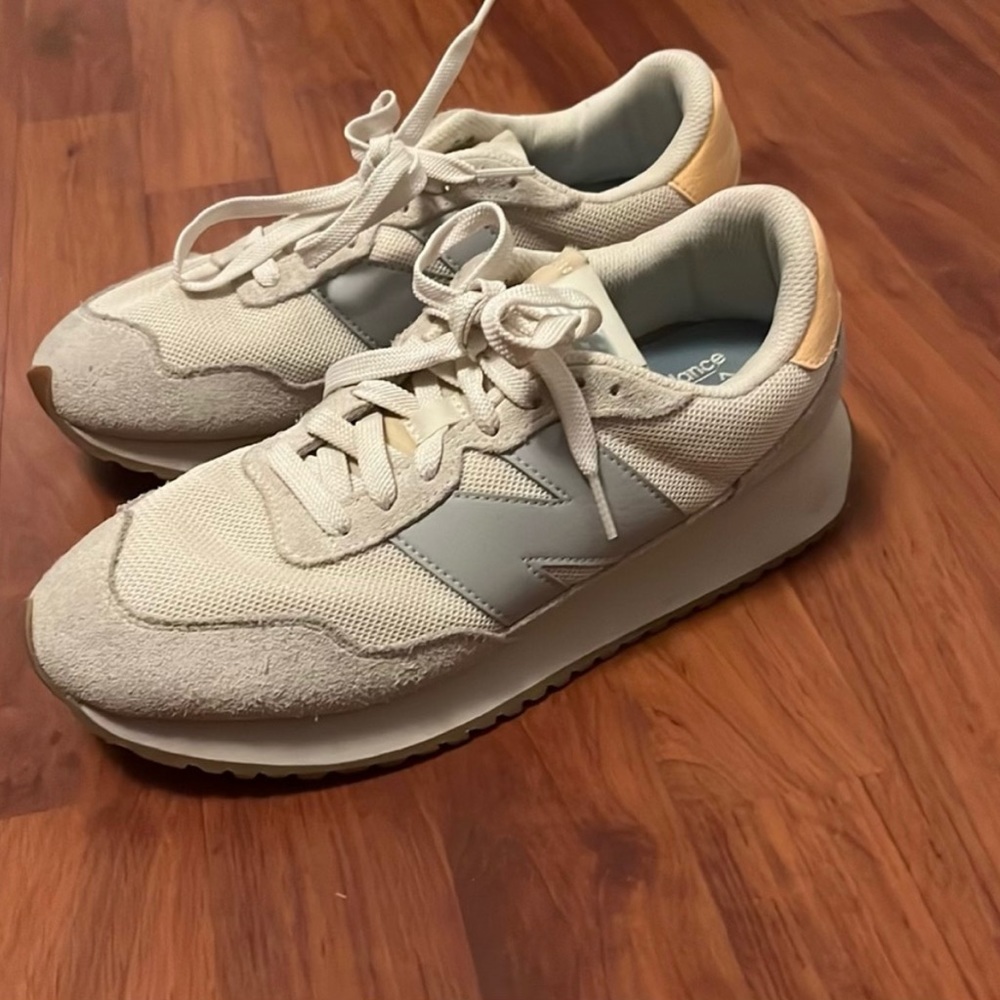 New Balance Cream and Gray Athletic Shoes